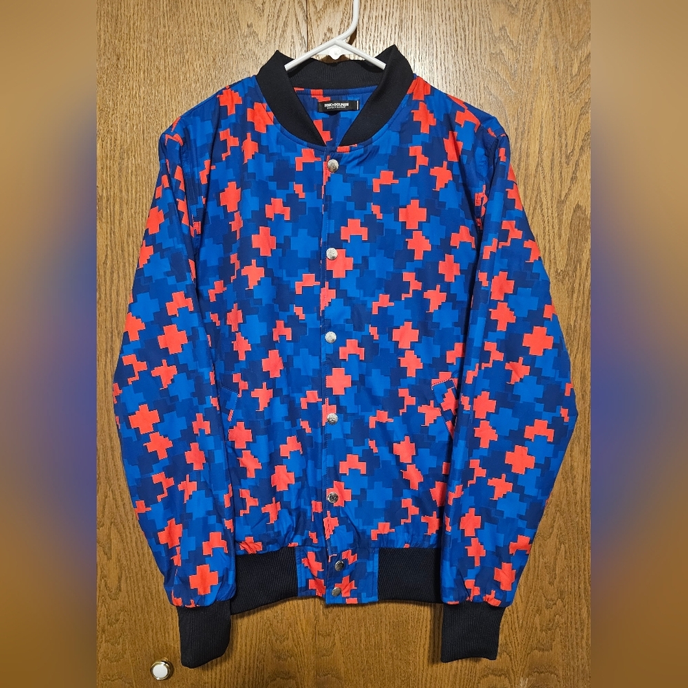Pink Dolphin Blue and Red Geometric Bomber Jacket